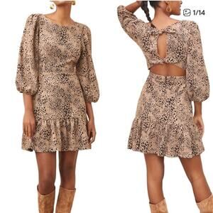 Anthropologie Maeve Knit Cut-Out Mini Dress Size 4 AnimalPrint Autumn